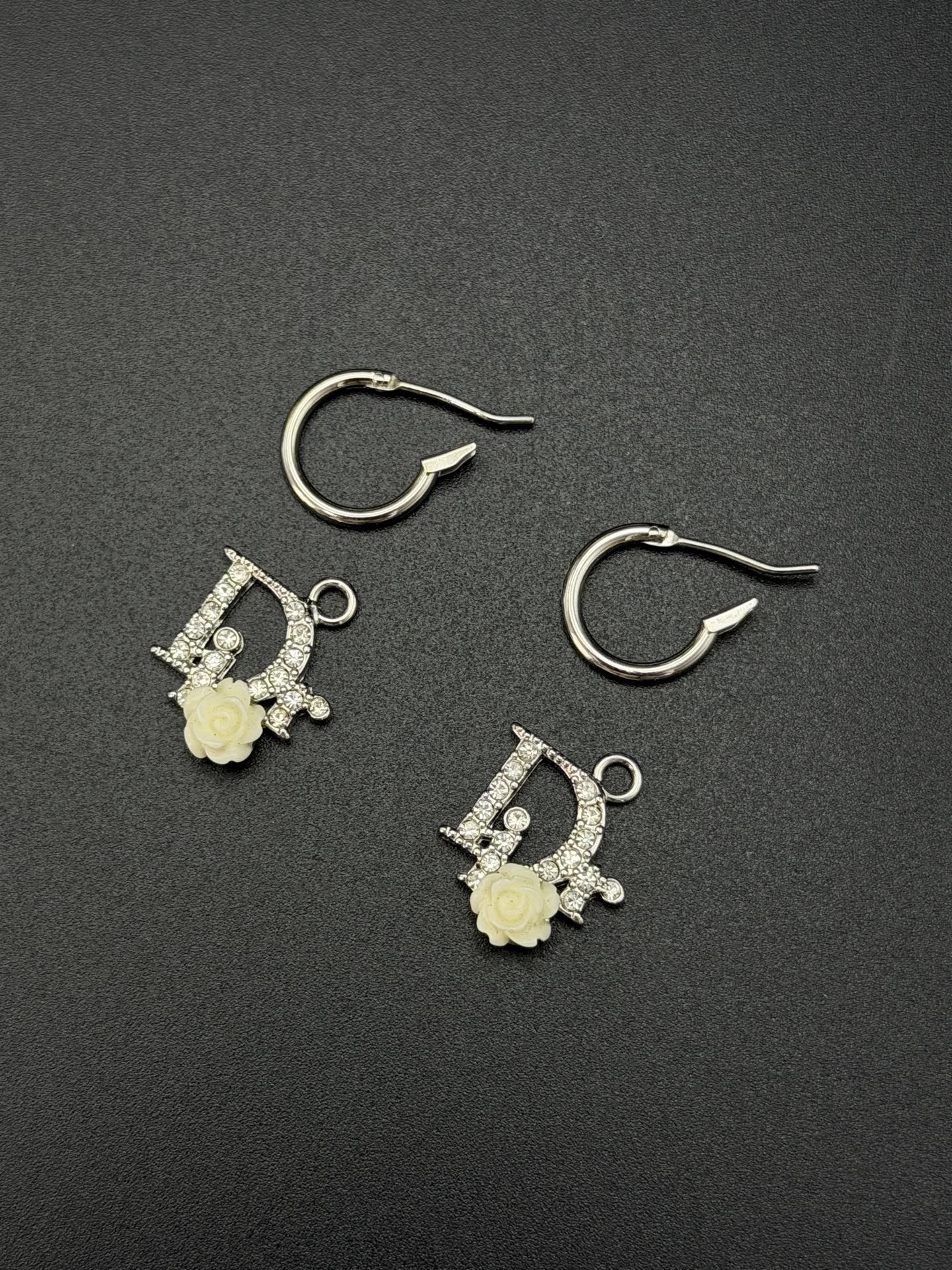 Christian Dior Oblique Crystal Logo Rose Hoop Earrings