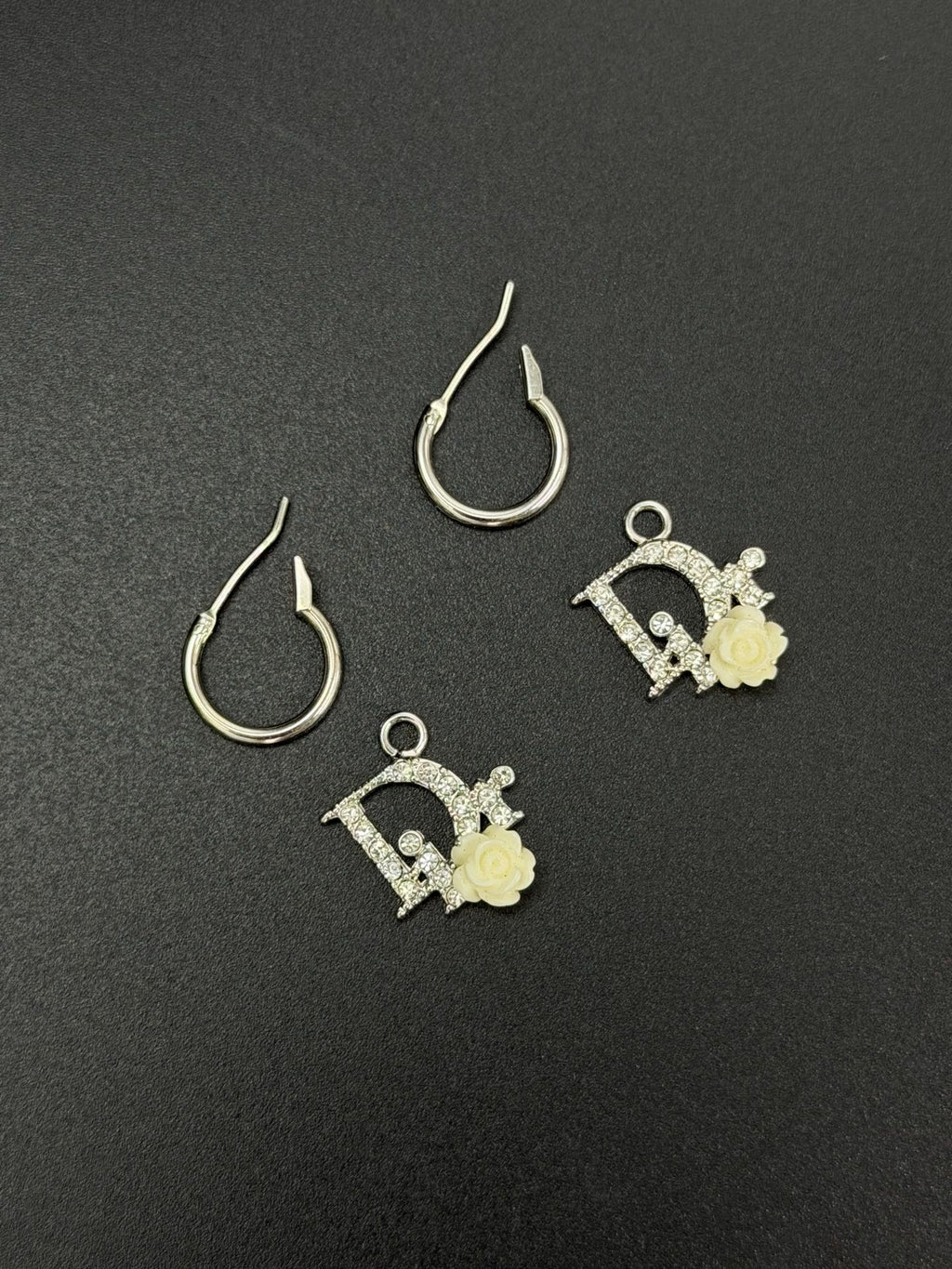 Christian Dior Oblique Crystal Logo Rose Hoop Earrings