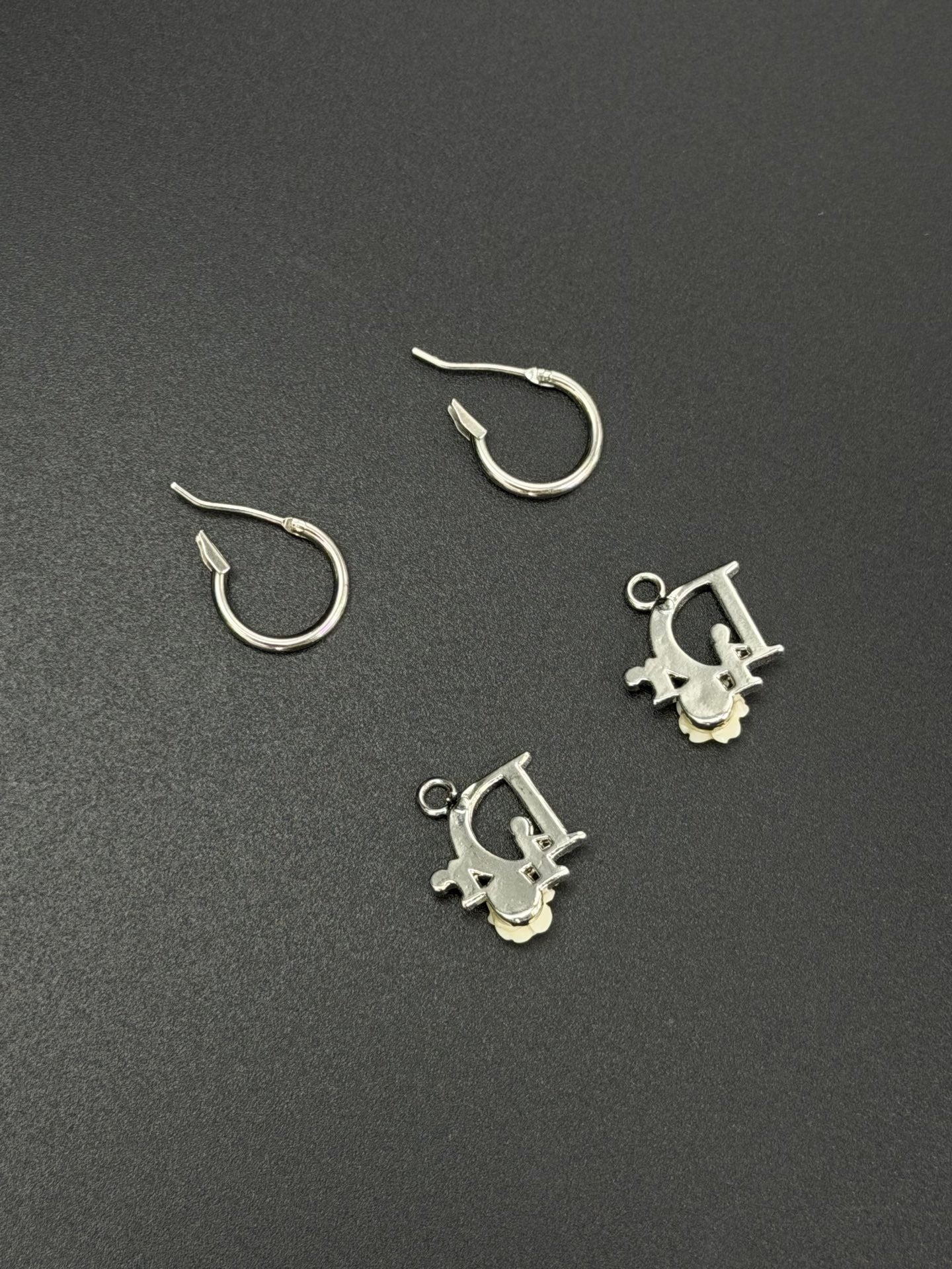 Christian Dior Oblique Crystal Logo Rose Hoop Earrings