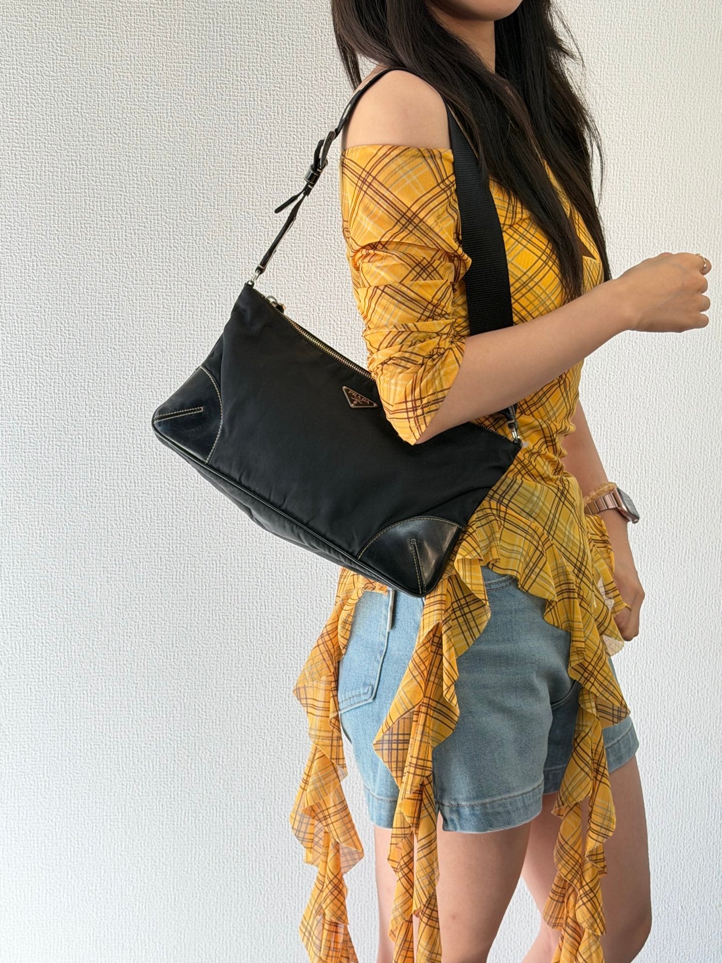 Prada Tessuto Light Nylon Soft Calf Shoulder Bag