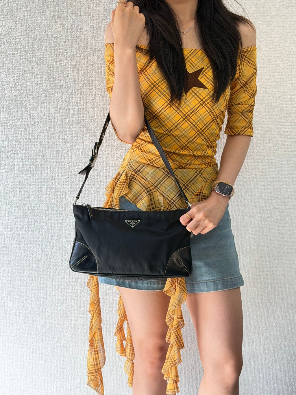 Prada Tessuto Light Nylon Soft Calf Shoulder Bag