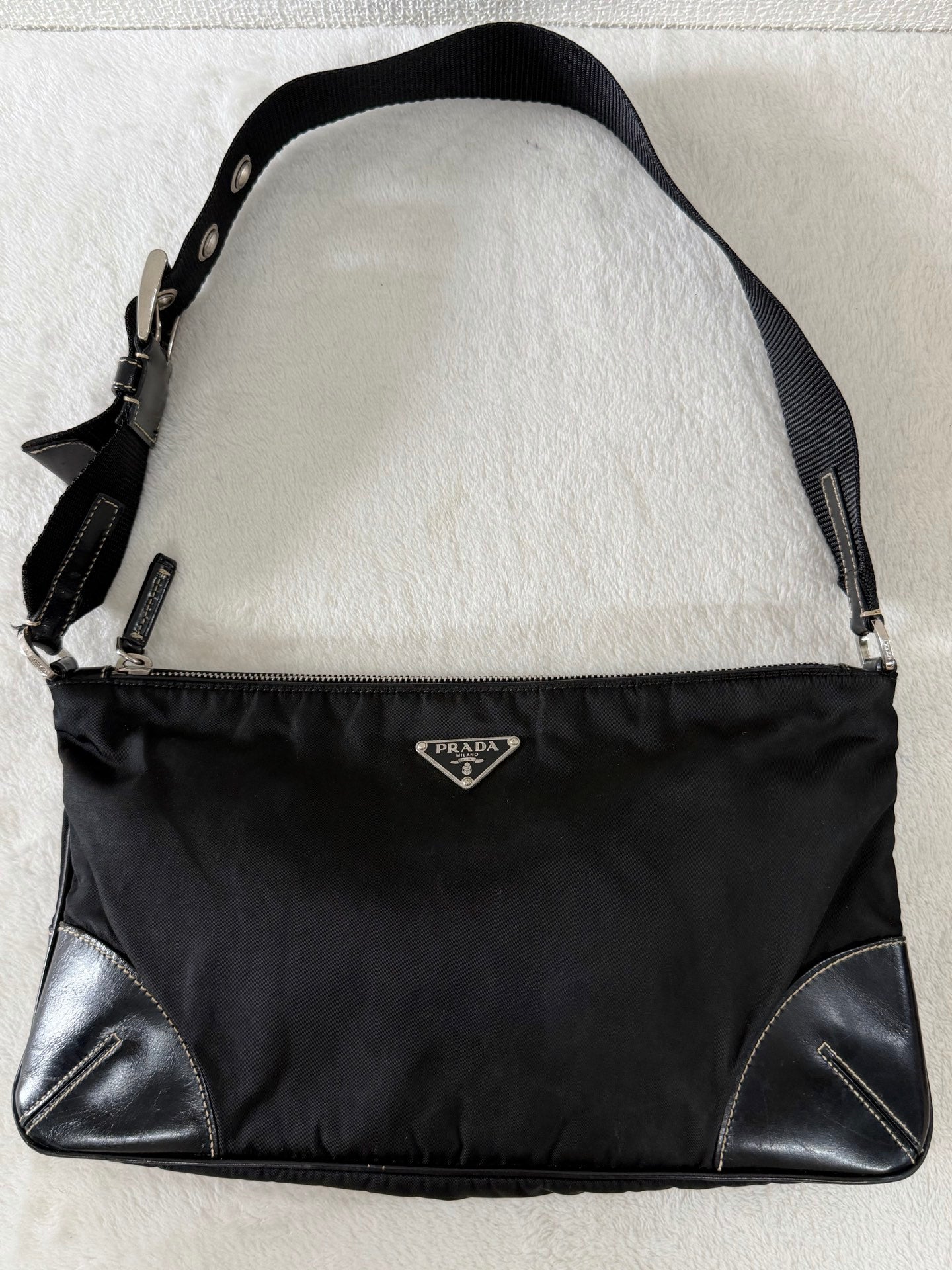 Prada Tessuto Light Nylon Soft Calf Shoulder Bag