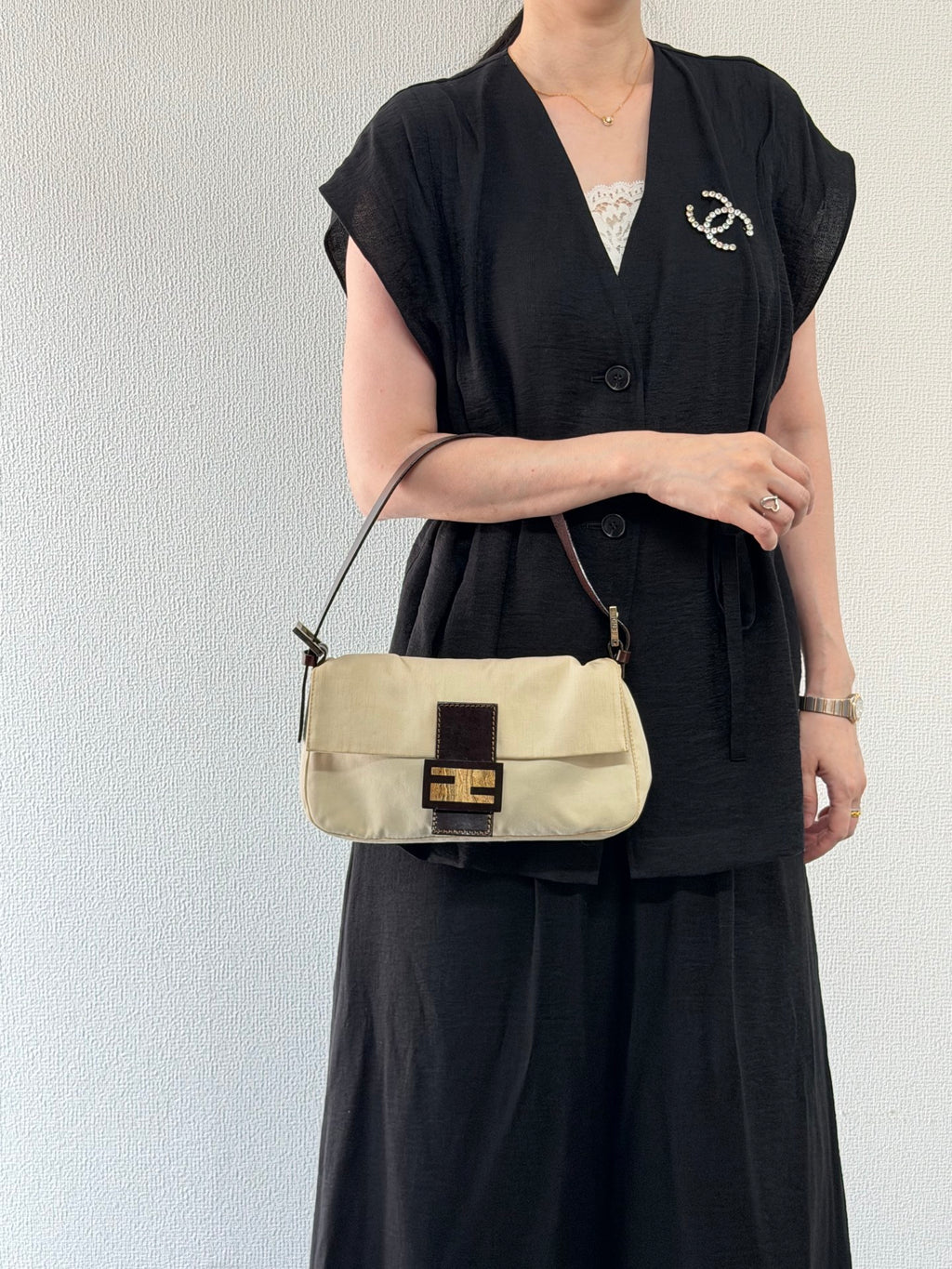 Fendi Canvas Mamma Baguette Shoulder Bag