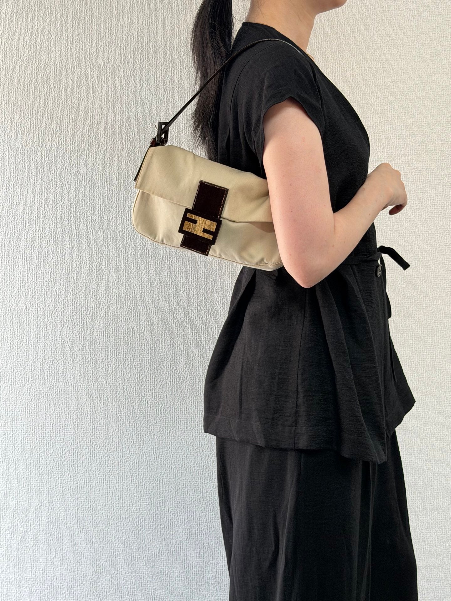 Fendi Canvas Mamma Baguette Shoulder Bag