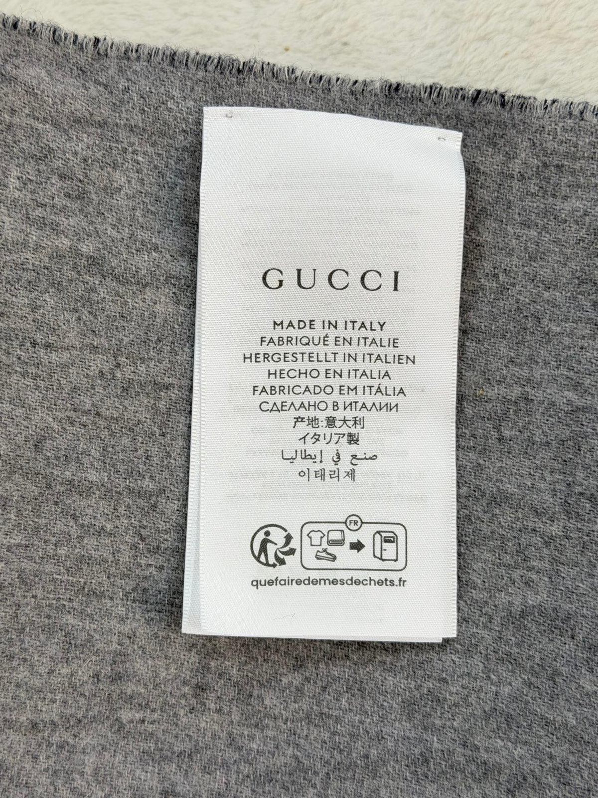 Gucci Navy and Grey Wool-Cashmere Logo Scarf
