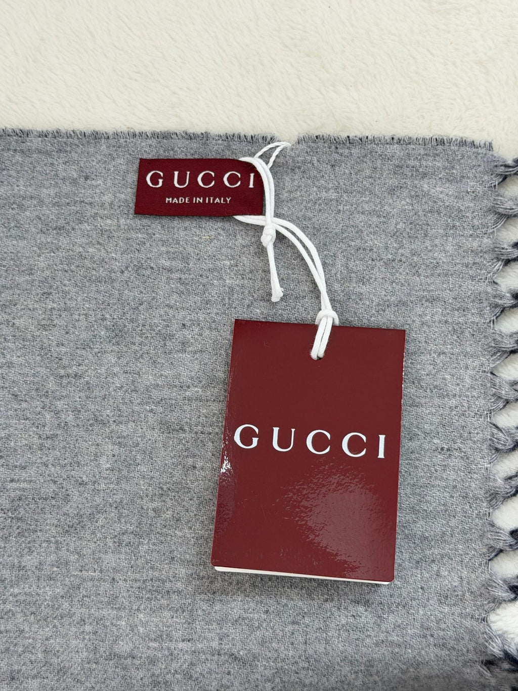 Gucci Navy and Grey Wool-Cashmere Logo Scarf