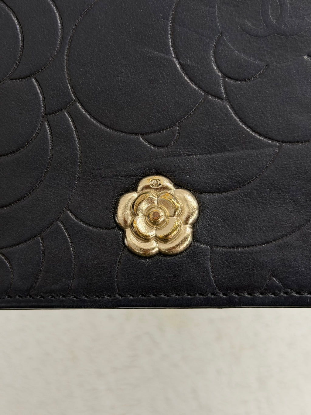 CHANEL Camellia Embossed Leather Flap Long Wallet