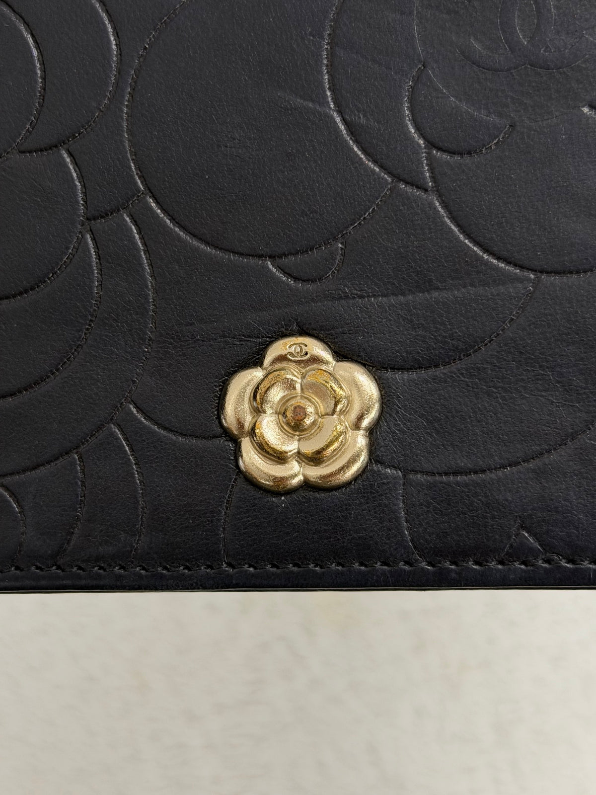 CHANEL Camellia Embossed Leather Flap Long Wallet