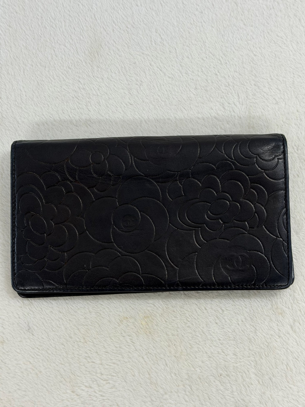 CHANEL Camellia Embossed Leather Flap Long Wallet