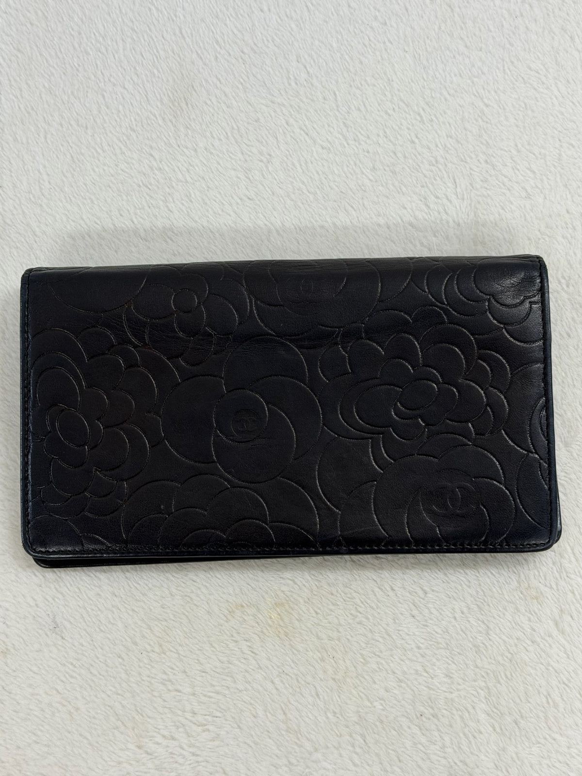 CHANEL Camellia Embossed Leather Flap Long Wallet