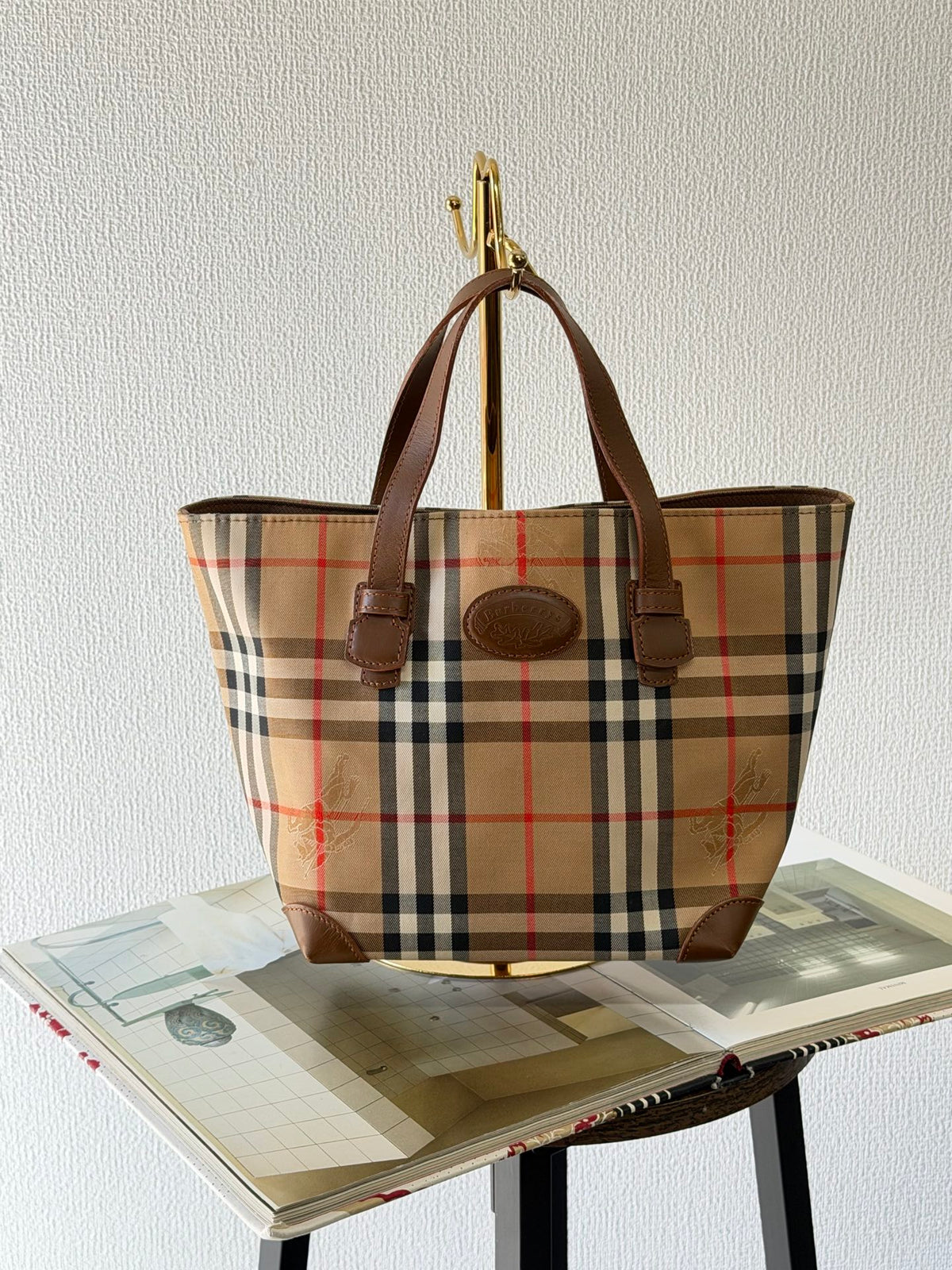 Burberry Vintage Haymarket Check Tote Bag
