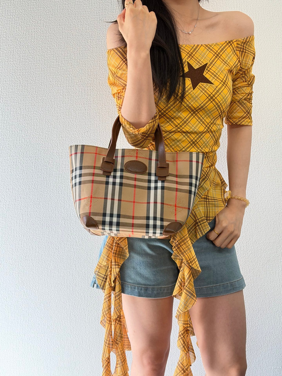 Burberry Vintage Haymarket Check Tote Bag