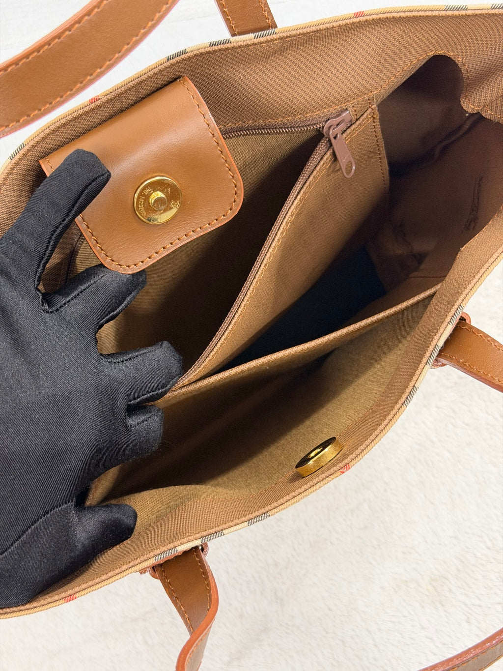 Burberry Vintage Haymarket Check Tote Bag