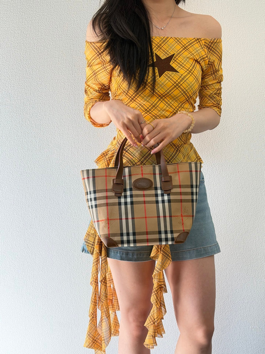 Burberry Vintage Haymarket Check Tote Bag