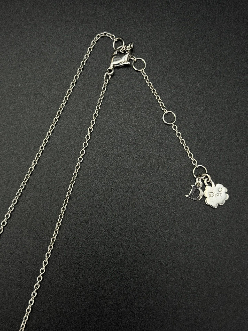 Christian Dior Vintage Rhinestone Heart and Clover Pendant Necklace
