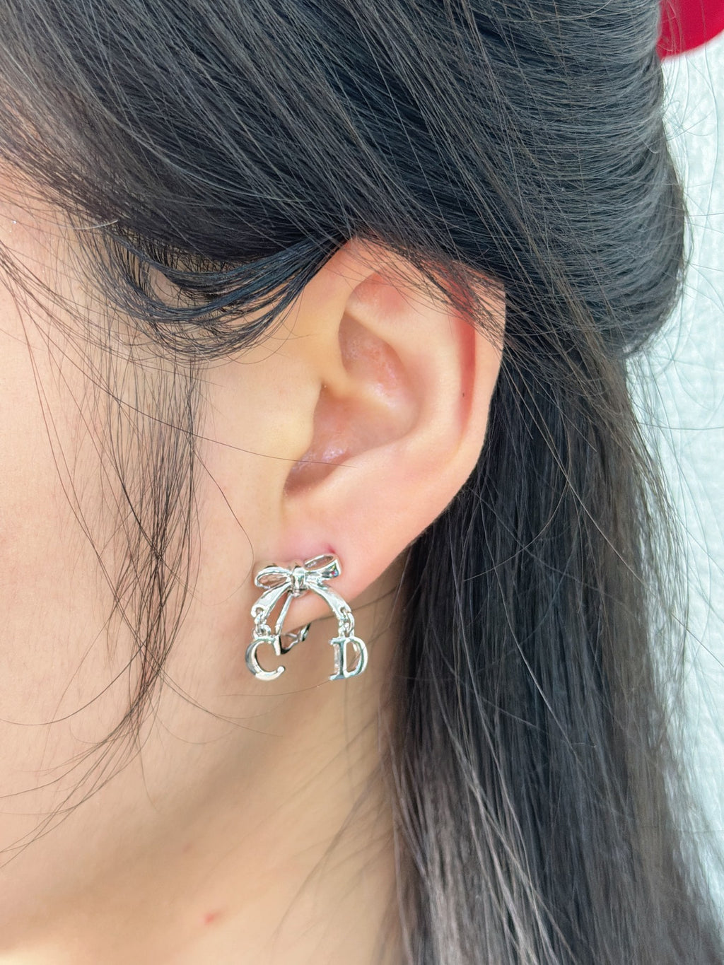 Christian Dior Vintage Crystal Rhinestone Bow CD Charm Earrings