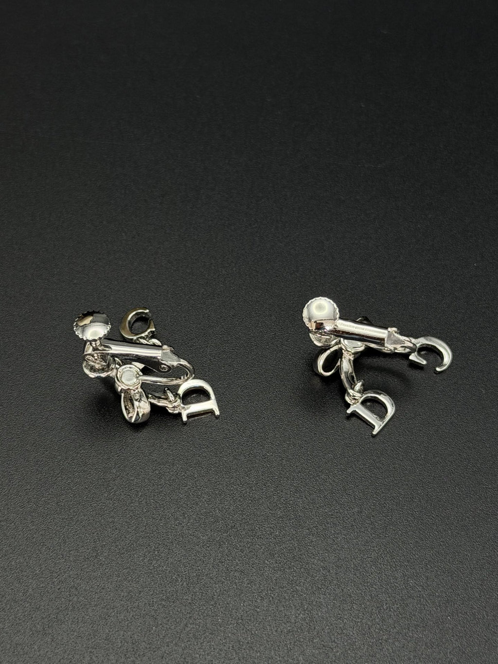 Christian Dior Vintage Crystal Rhinestone Bow CD Charm Earrings