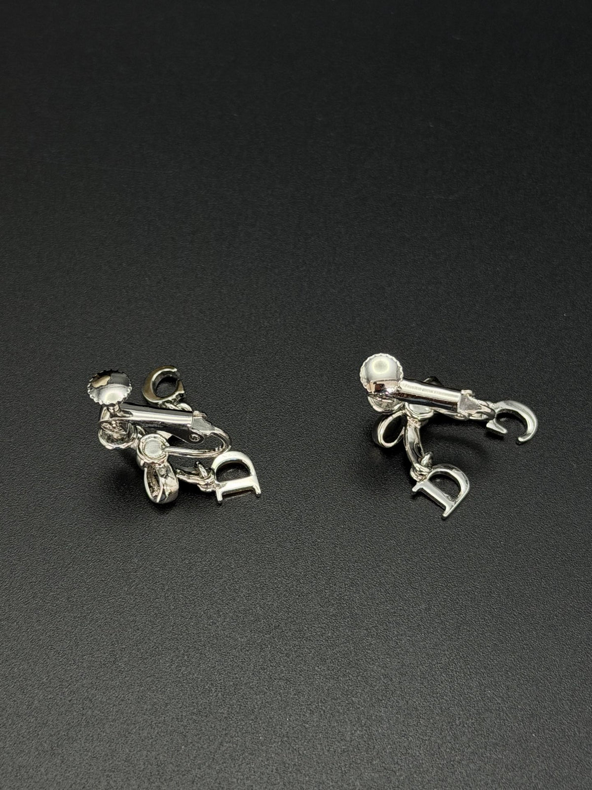 Christian Dior Vintage Crystal Rhinestone Bow CD Charm Earrings