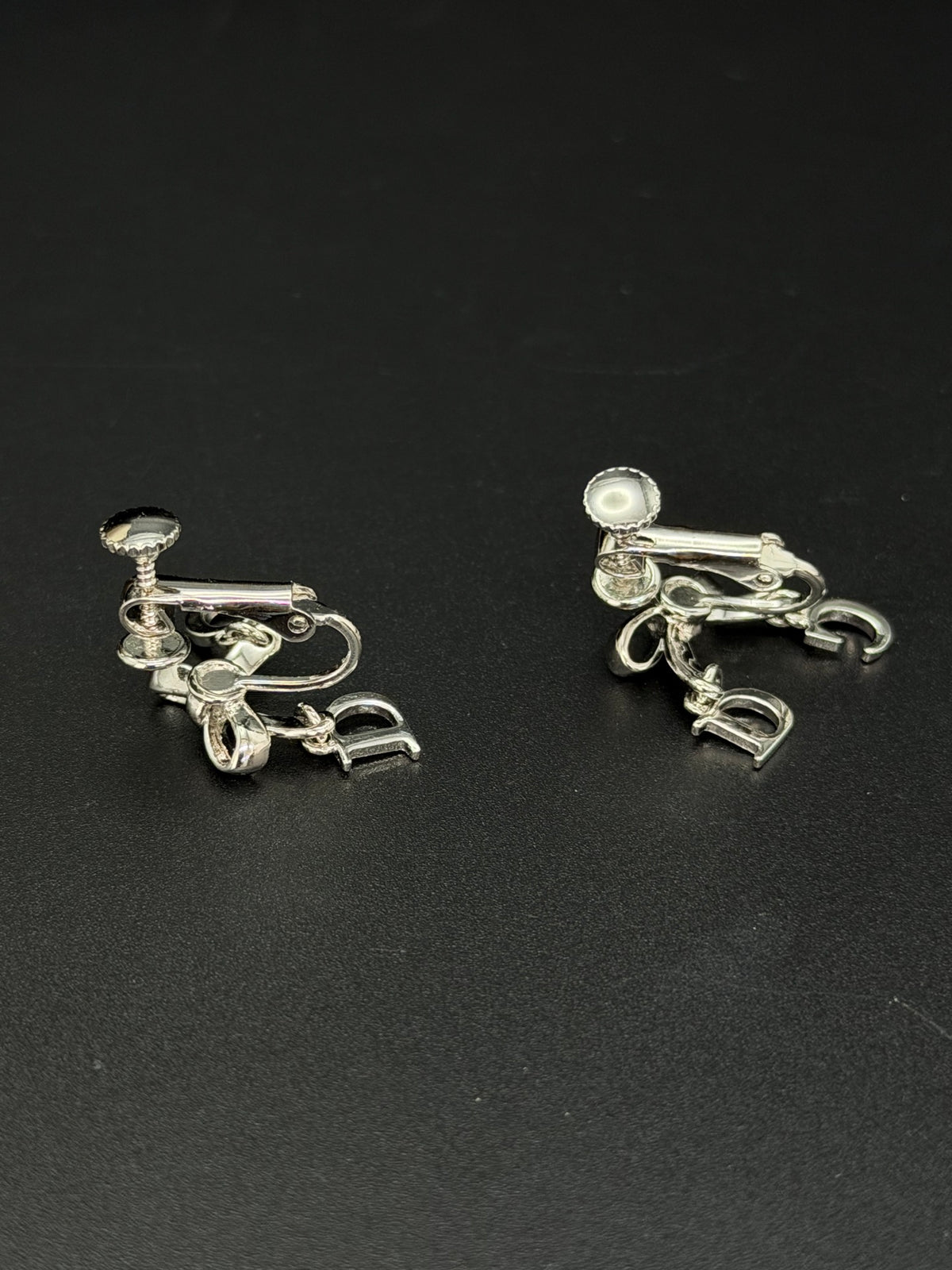 Christian Dior Vintage Crystal Rhinestone Bow CD Charm Earrings