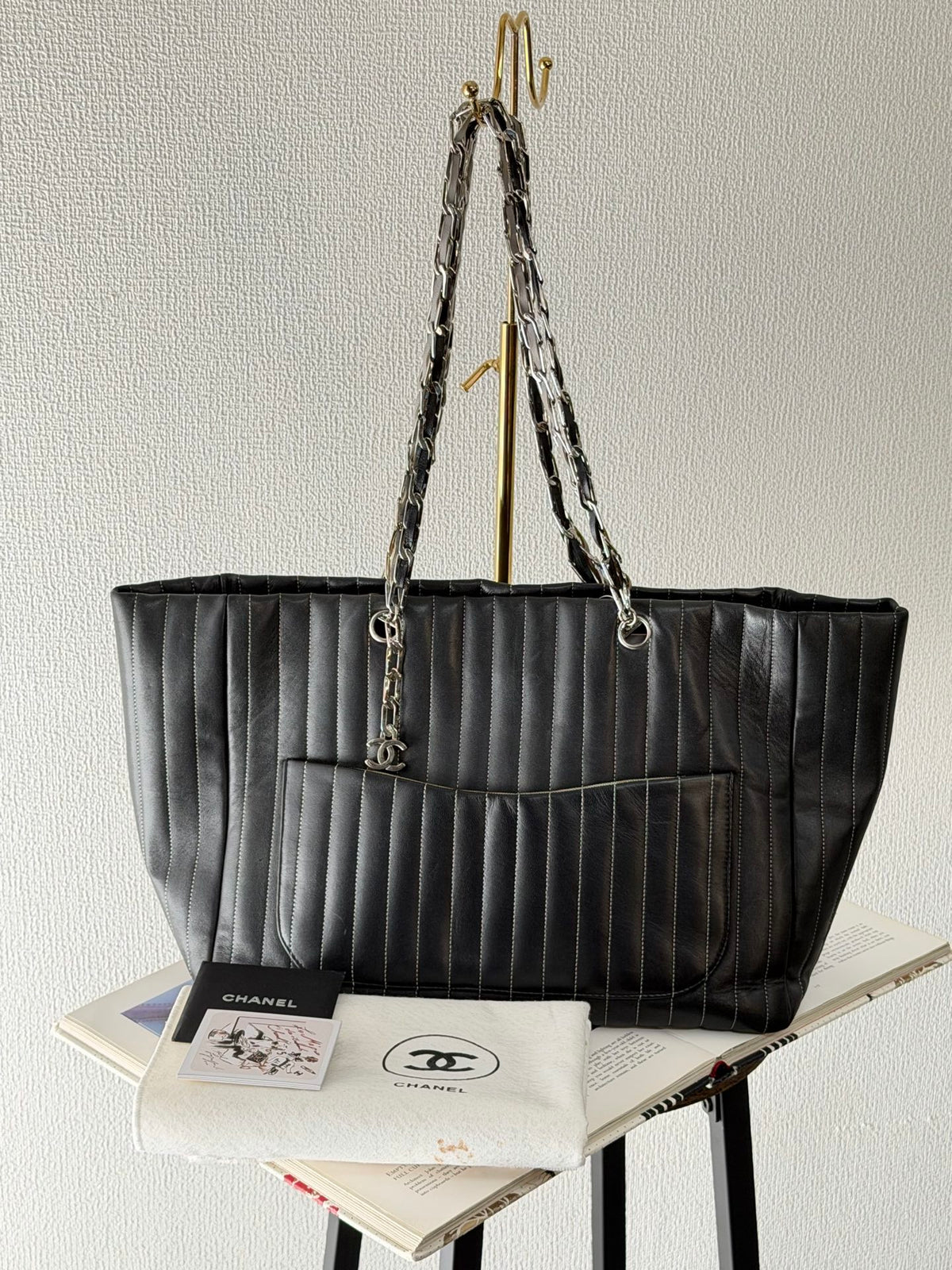 CHANEL Mademoiselle Vertical Stitch Chain Tote Bag