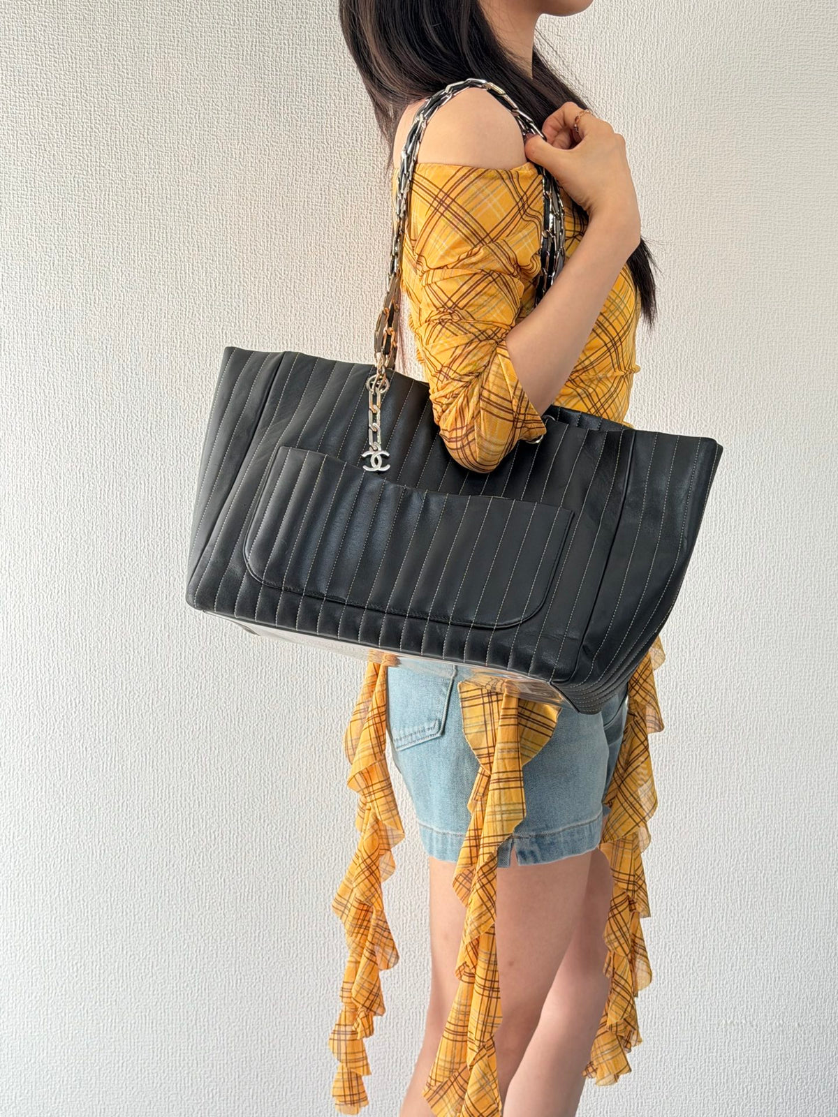 CHANEL Mademoiselle Vertical Stitch Chain Tote Bag