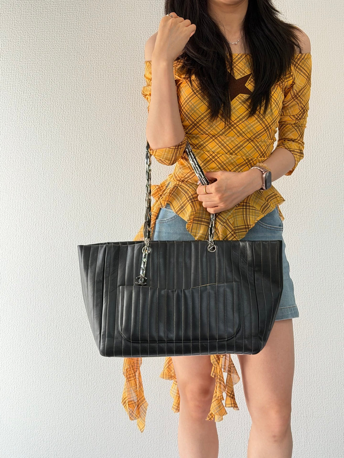CHANEL Mademoiselle Vertical Stitch Chain Tote Bag