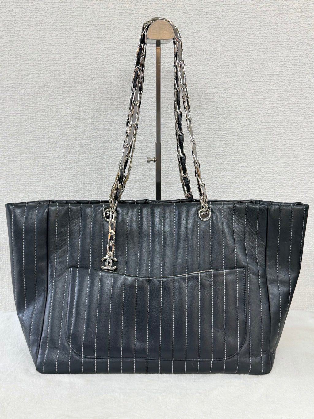 CHANEL Mademoiselle Vertical Stitch Chain Tote Bag