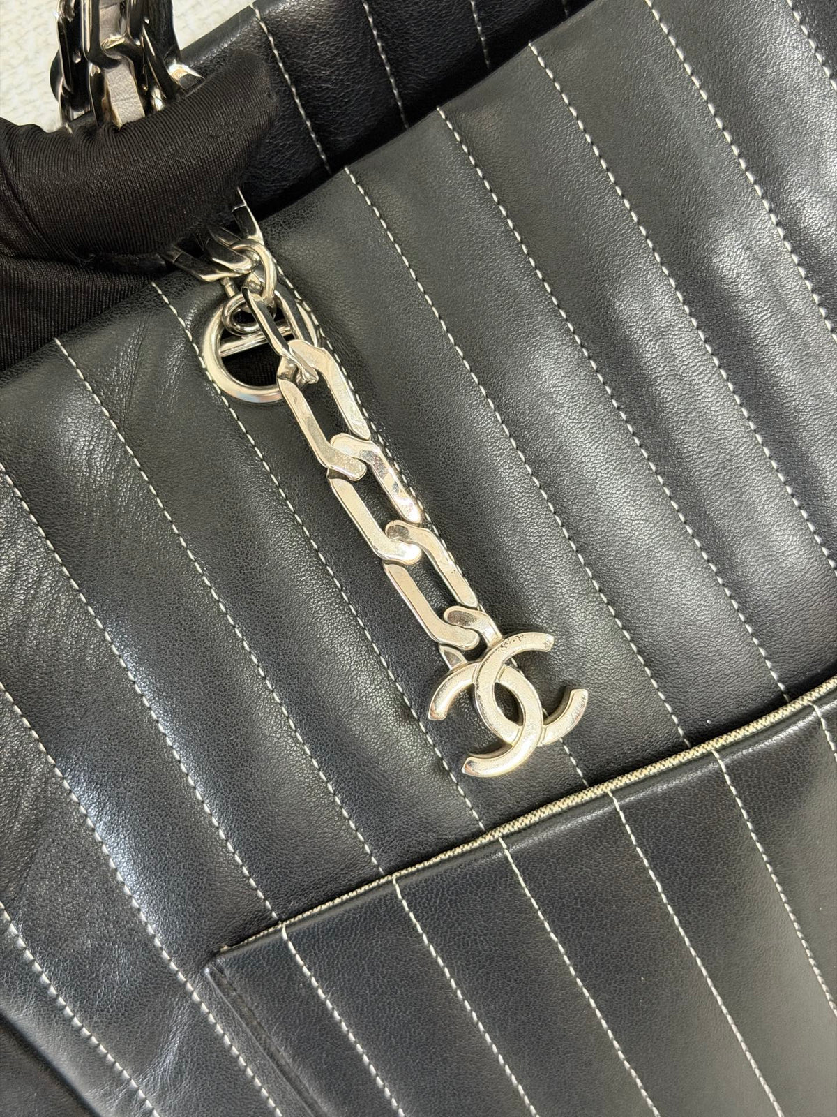 CHANEL Mademoiselle Vertical Stitch Chain Tote Bag