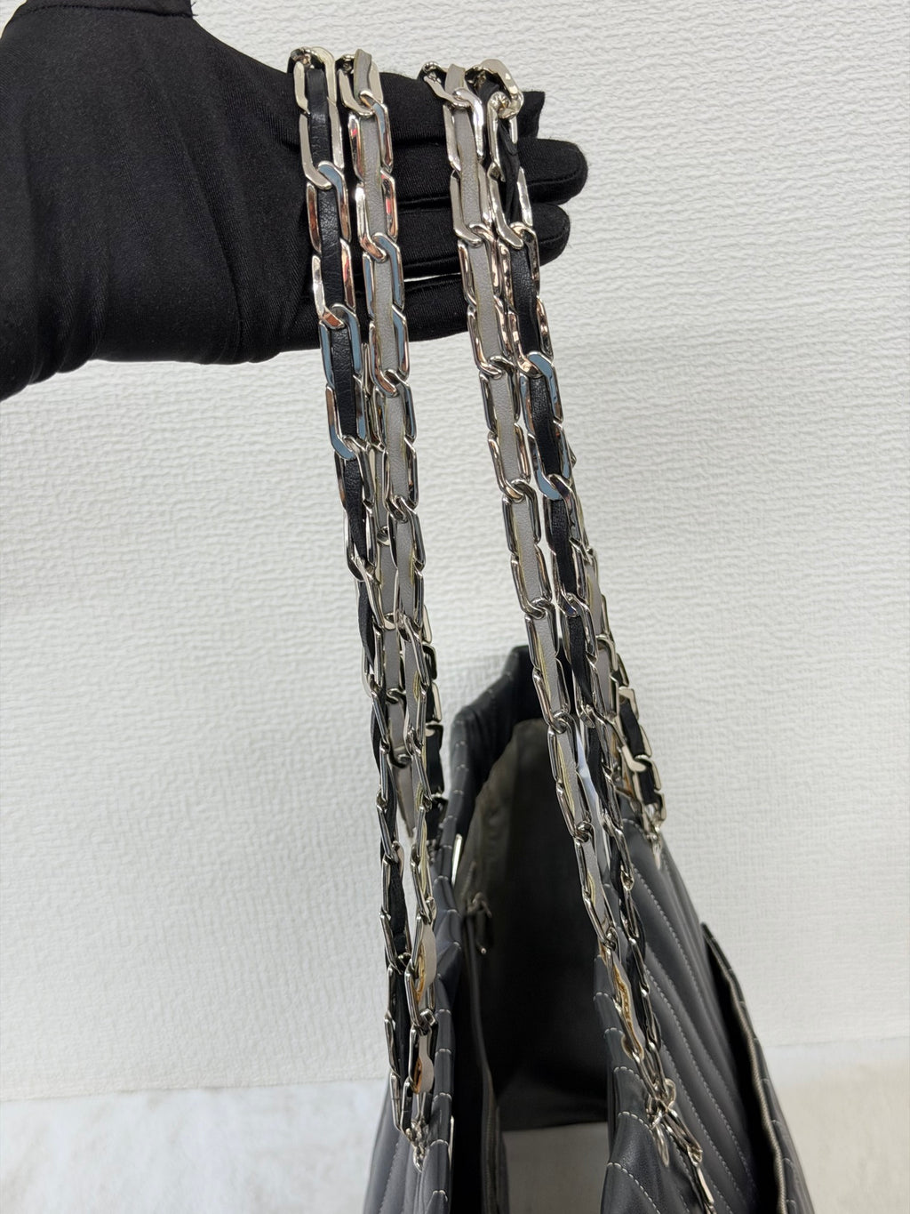 CHANEL Mademoiselle Vertical Stitch Chain Tote Bag
