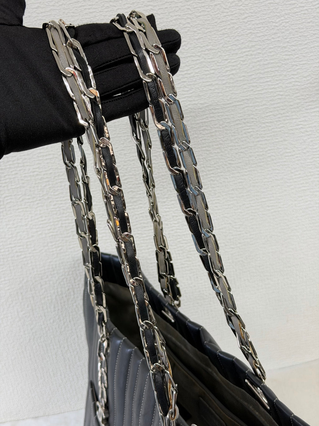 CHANEL Mademoiselle Vertical Stitch Chain Tote Bag