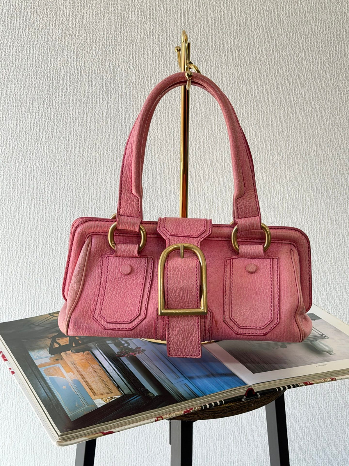 CELINE Ella Frame Pink Leather Handbag
