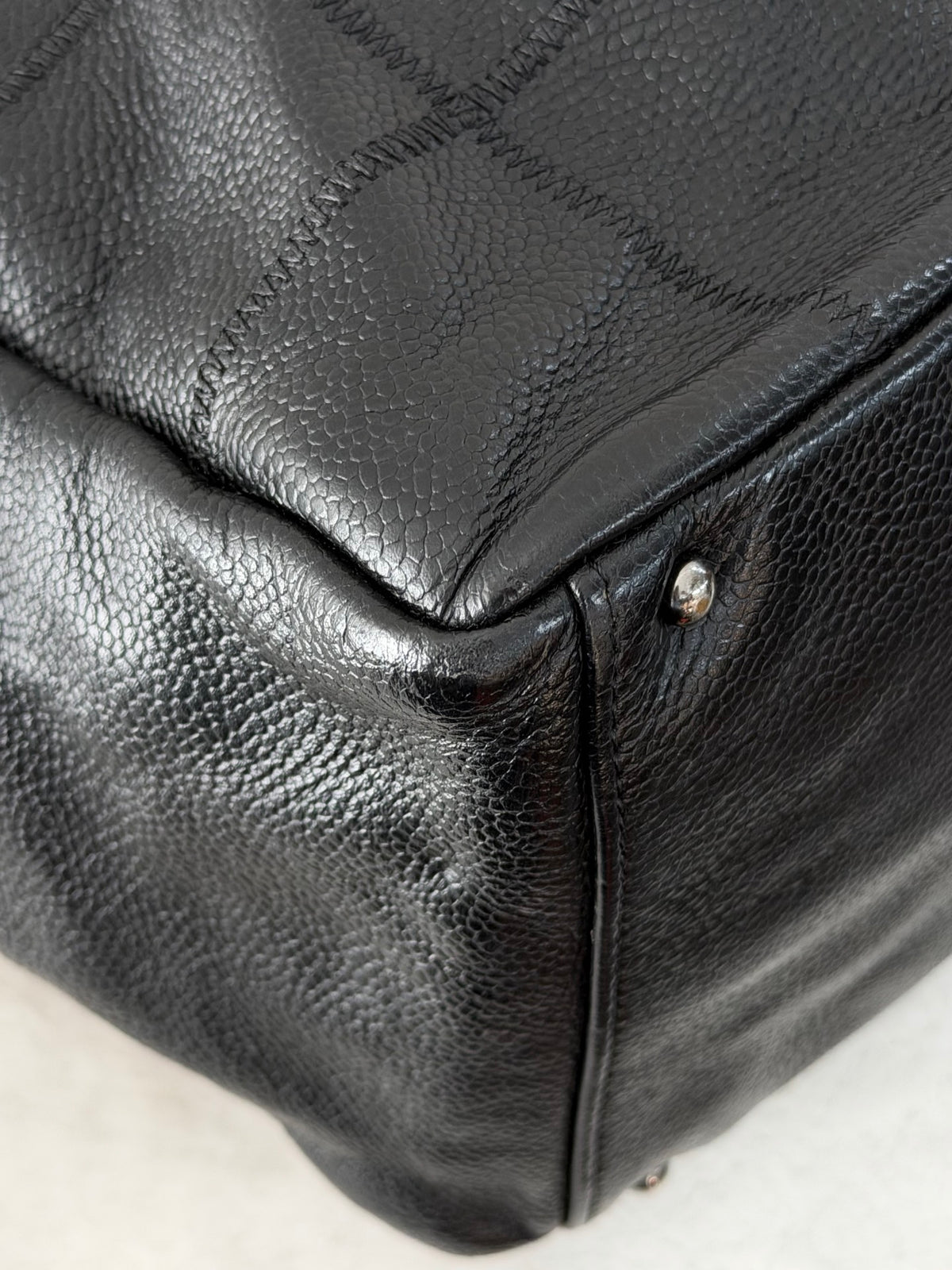 CHANEL Choco Bar Caviar Leather Boston Bag