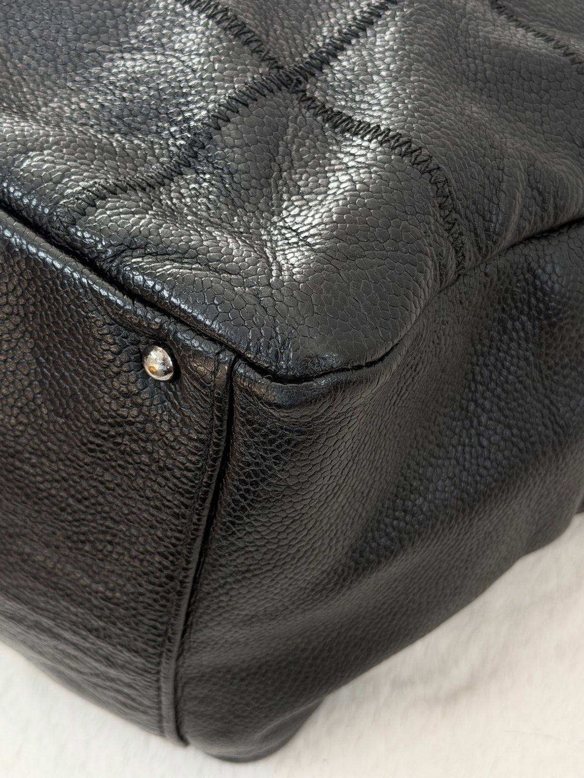 CHANEL Choco Bar Caviar Leather Boston Bag