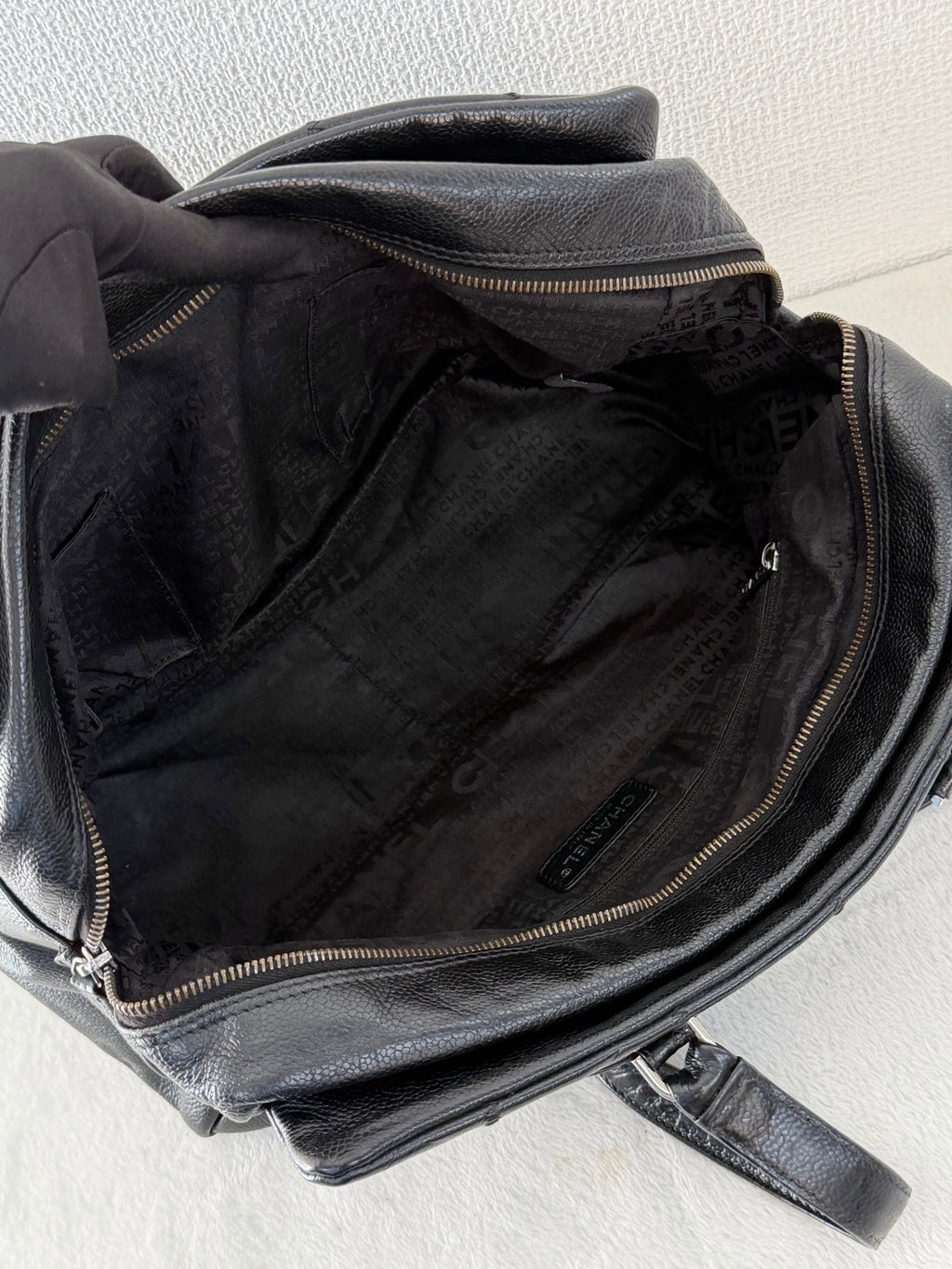 CHANEL Choco Bar Caviar Leather Boston Bag