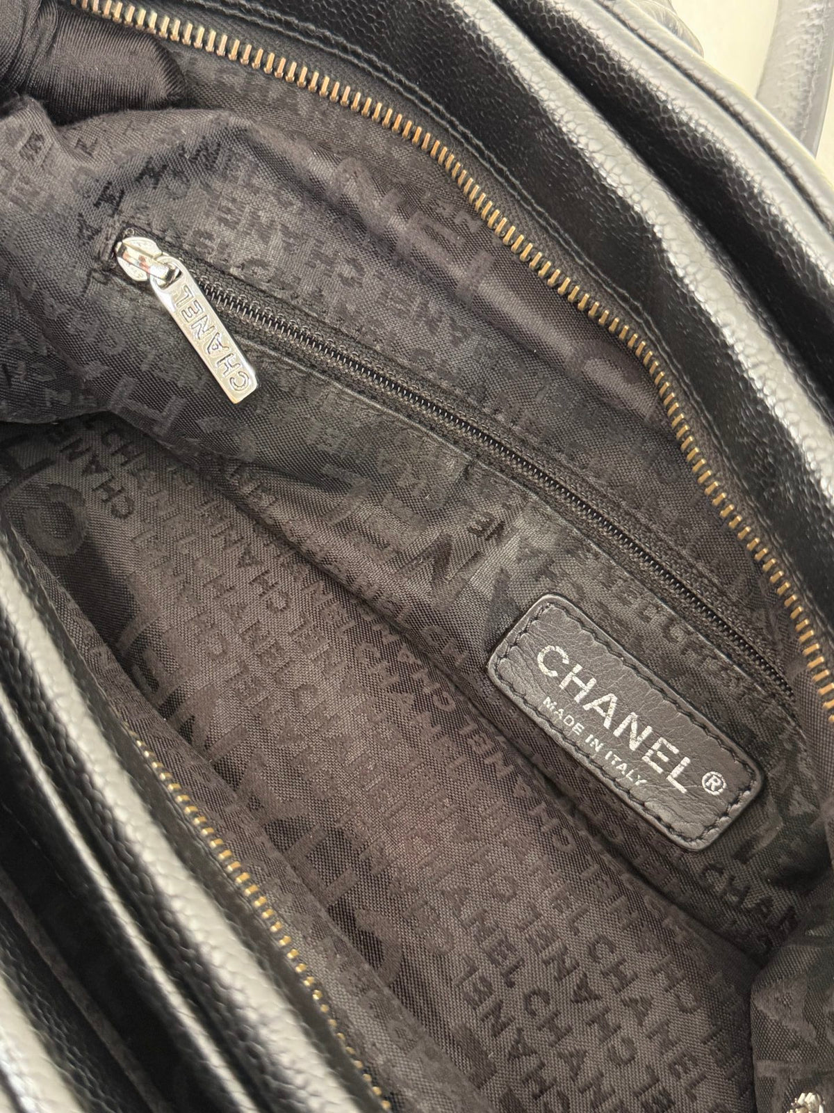 CHANEL Choco Bar Caviar Leather Boston Bag