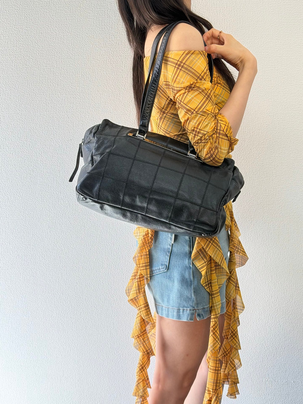 CHANEL Choco Bar Caviar Leather Boston Bag