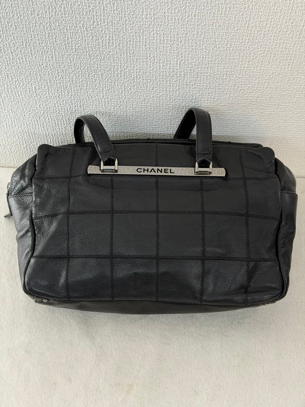 CHANEL Choco Bar Caviar Leather Boston Bag