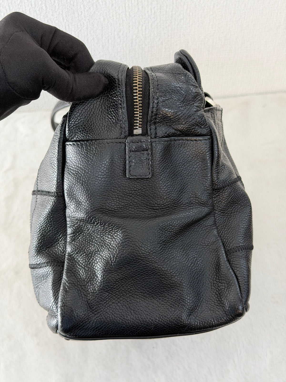 CHANEL Choco Bar Caviar Leather Boston Bag