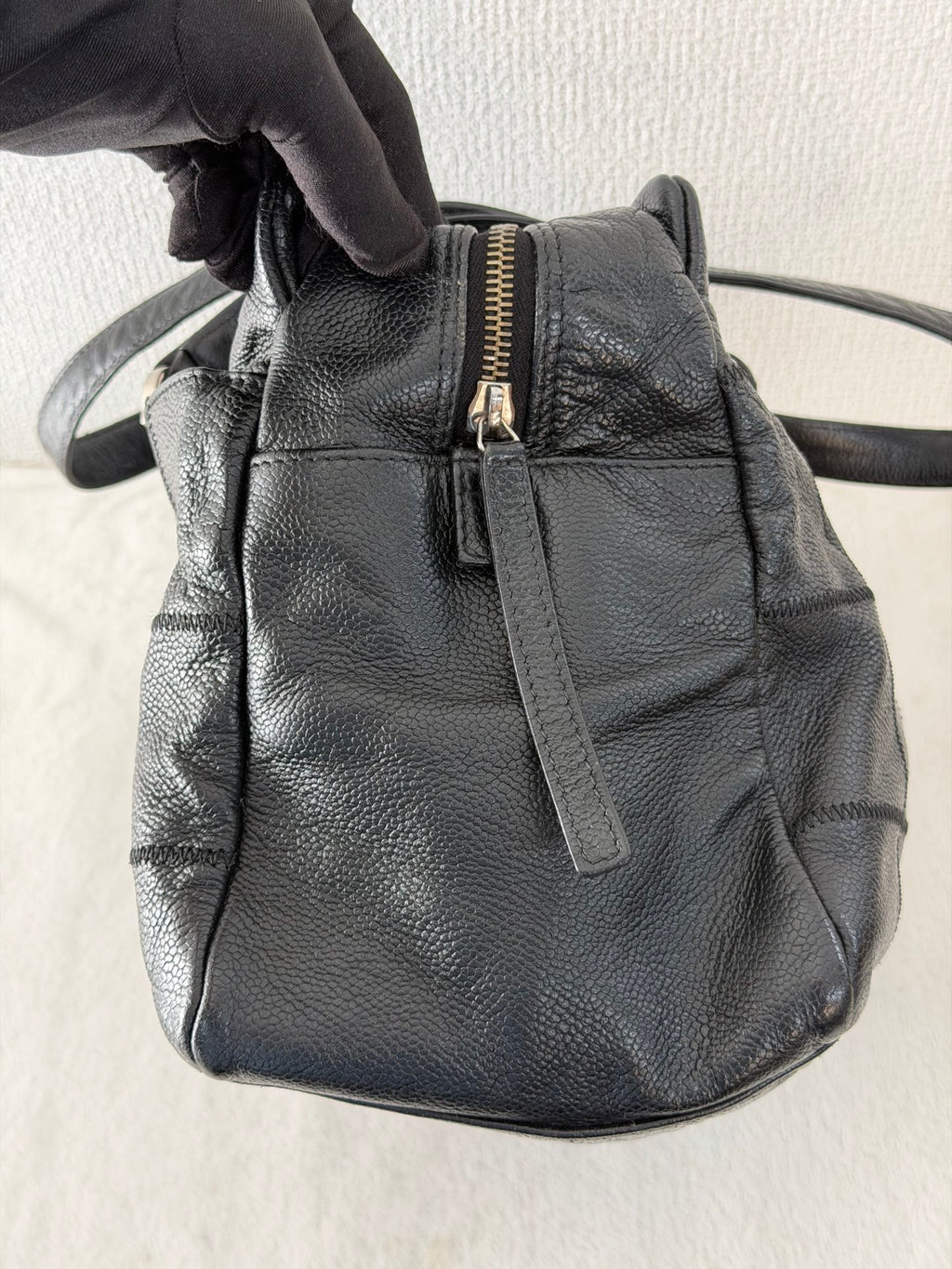 CHANEL Choco Bar Caviar Leather Boston Bag
