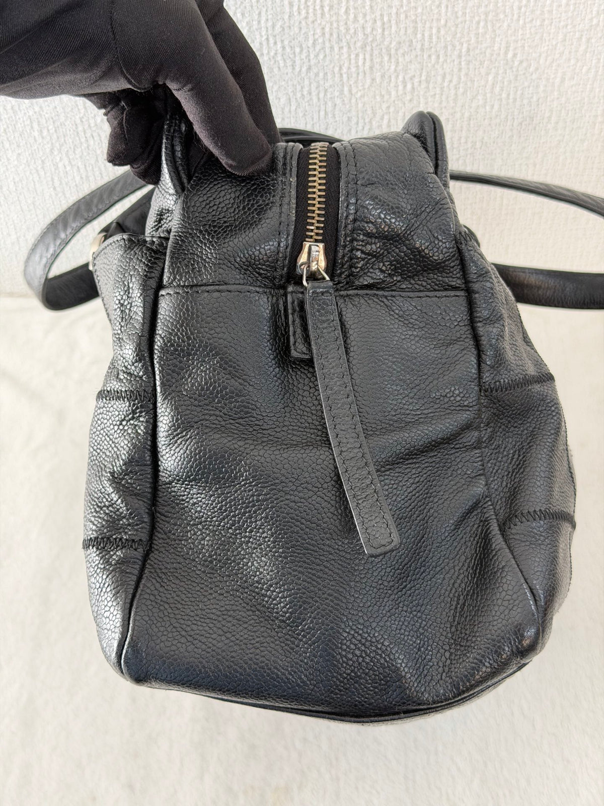 CHANEL Choco Bar Caviar Leather Boston Bag