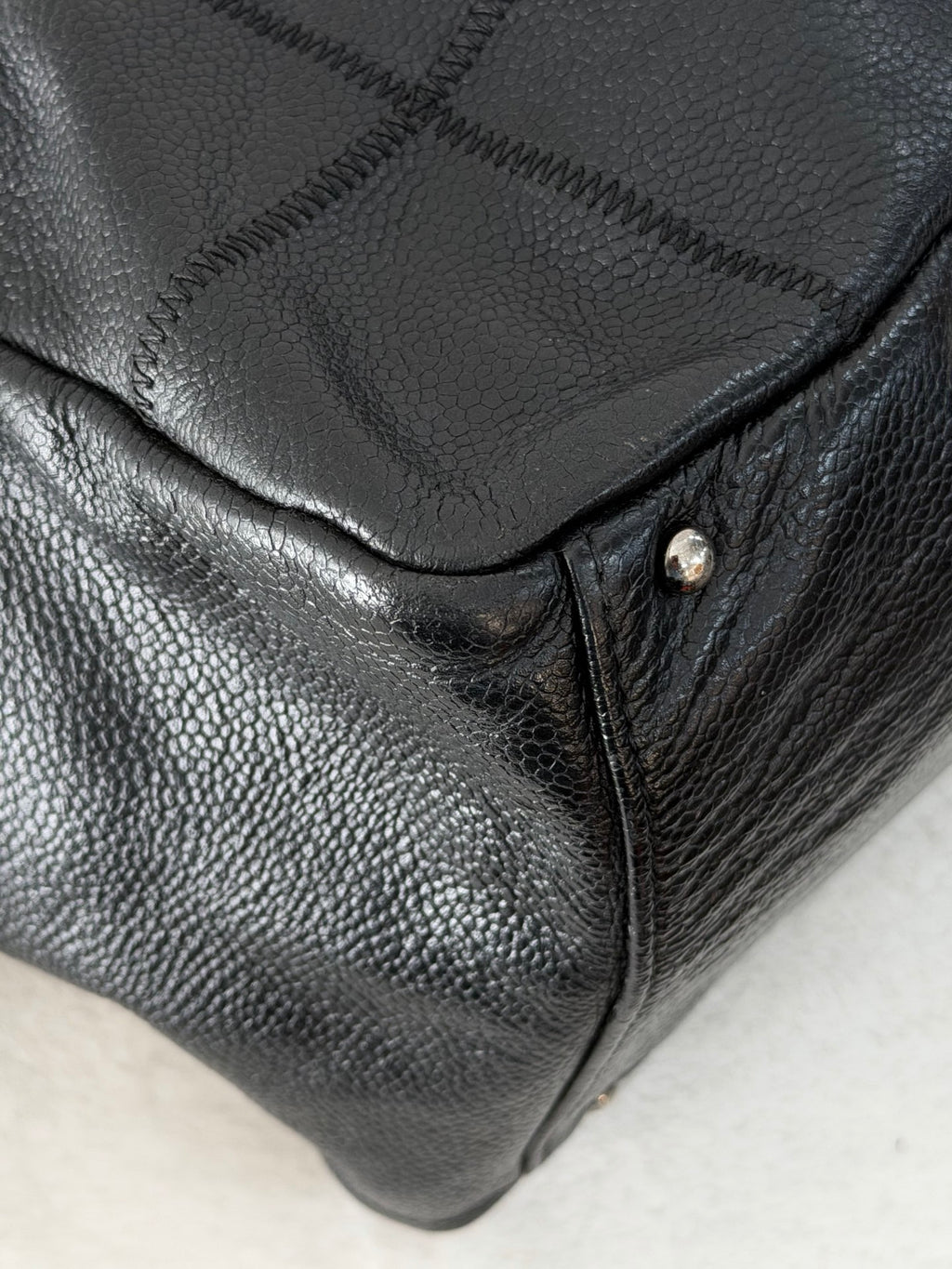 CHANEL Choco Bar Caviar Leather Boston Bag