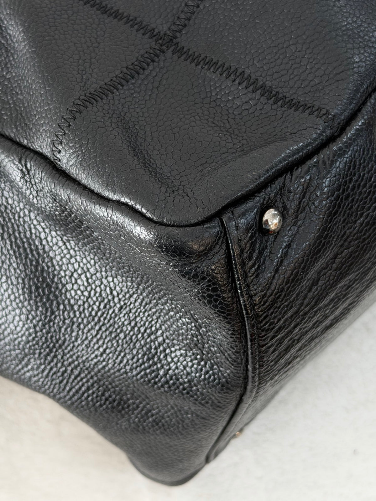 CHANEL Choco Bar Caviar Leather Boston Bag