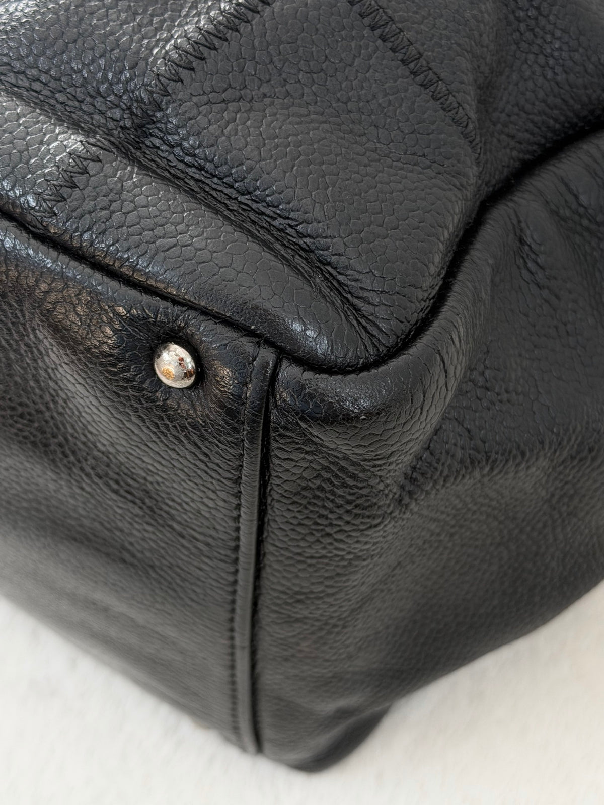 CHANEL Choco Bar Caviar Leather Boston Bag