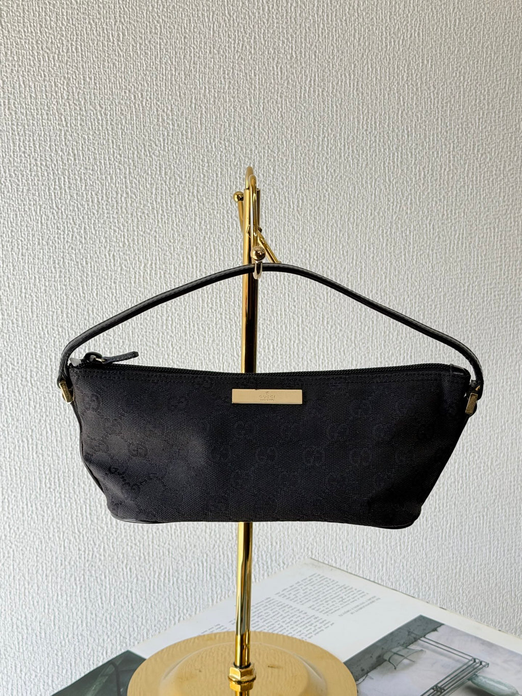 Gucci GG Canvas Metal Bar Pochette Bag