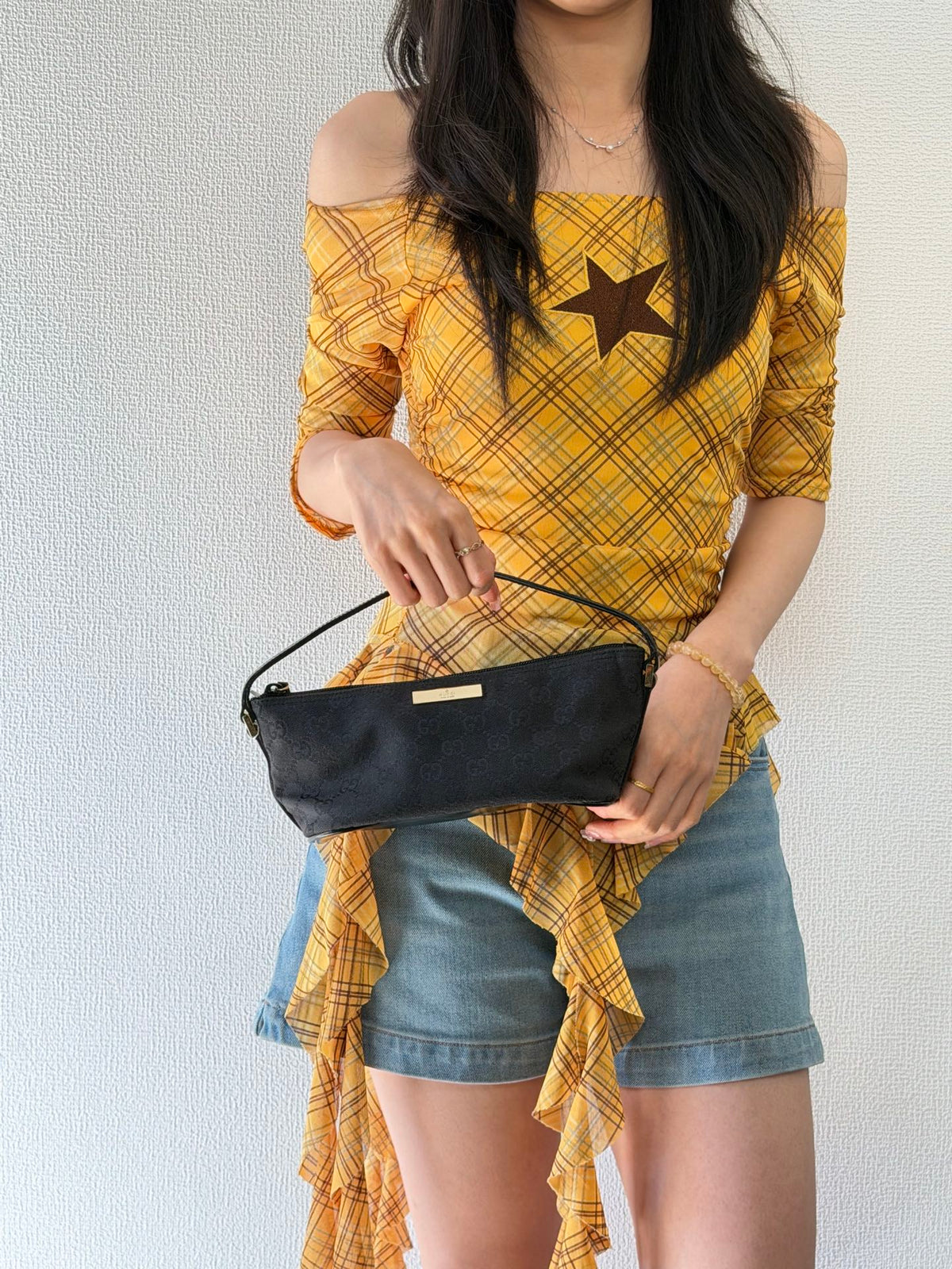 Gucci GG Canvas Metal Bar Pochette Bag