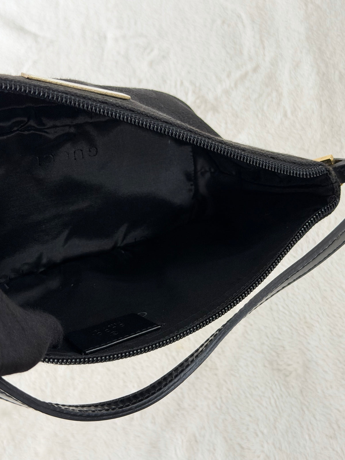 Gucci GG Canvas Metal Bar Pochette Bag