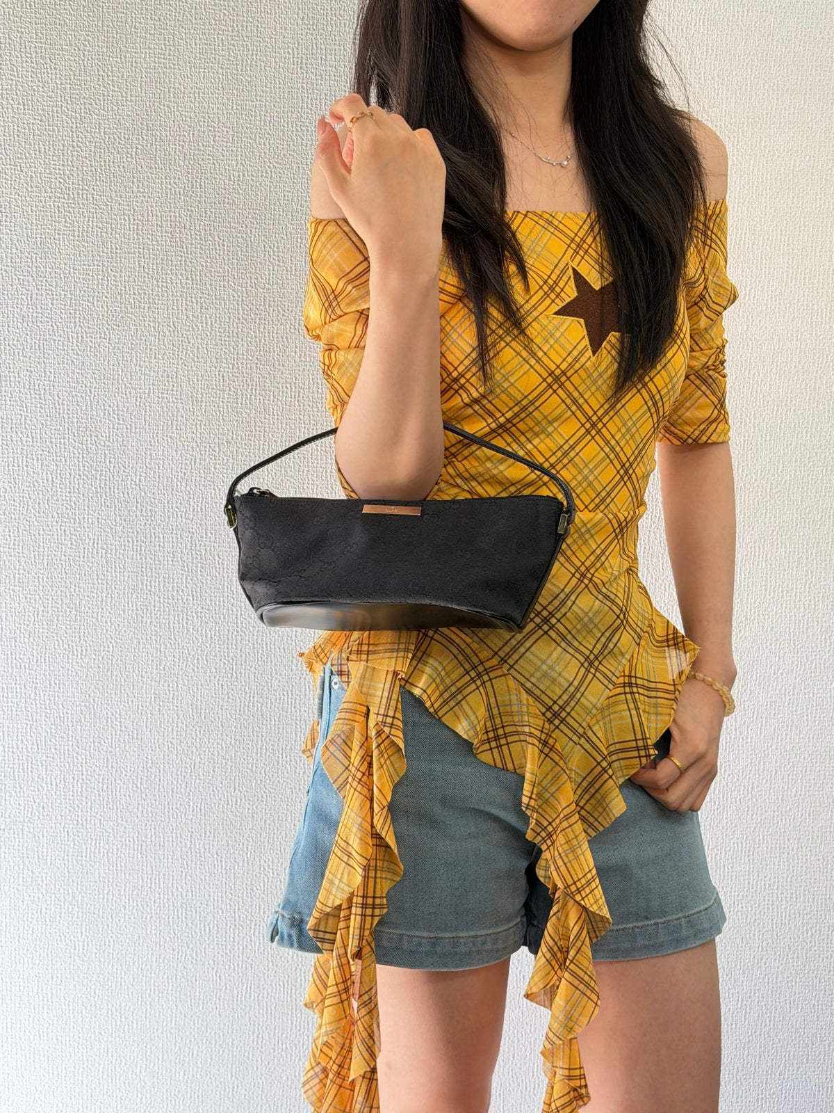 Gucci GG Canvas Metal Bar Pochette Bag