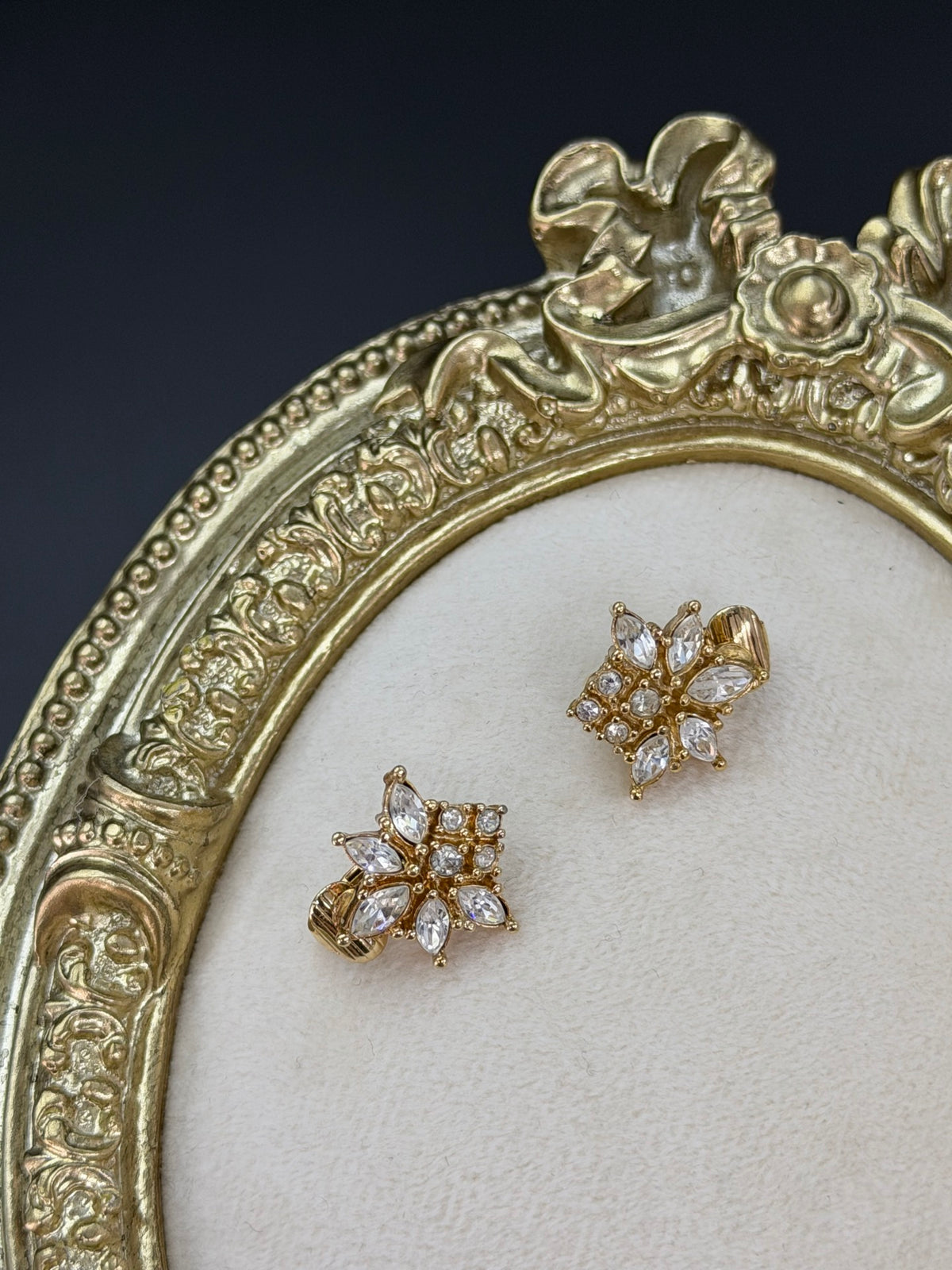 Christian Dior Vintage Criss-Cross Clip-On Crystals Earrings