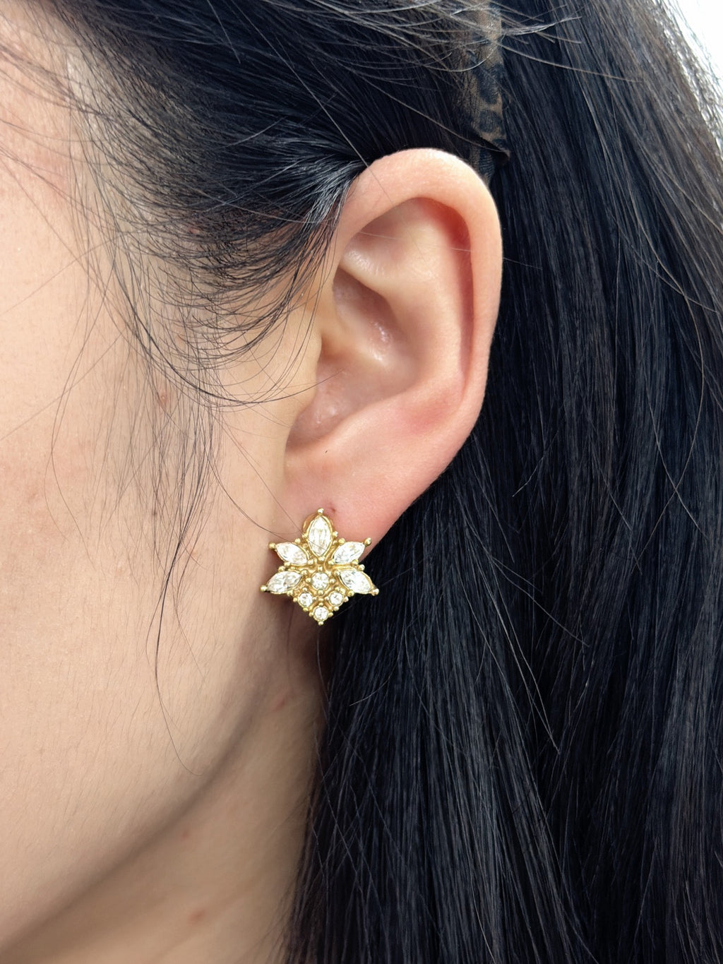 Christian Dior Vintage Criss-Cross Clip-On Crystals Earrings