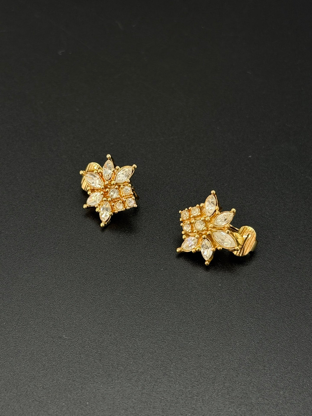 Christian Dior Vintage Criss-Cross Clip-On Crystals Earrings